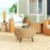 Bijzettafel Van Polyrattan Ronde Koffietafel Salontafel Met Glazen Tafelblad Balkontafel Tuintafel Banktafel Theetafel Rattantafel Voor Tuin Terras Balkon, Ø75 X 42 Cm Bruin 10