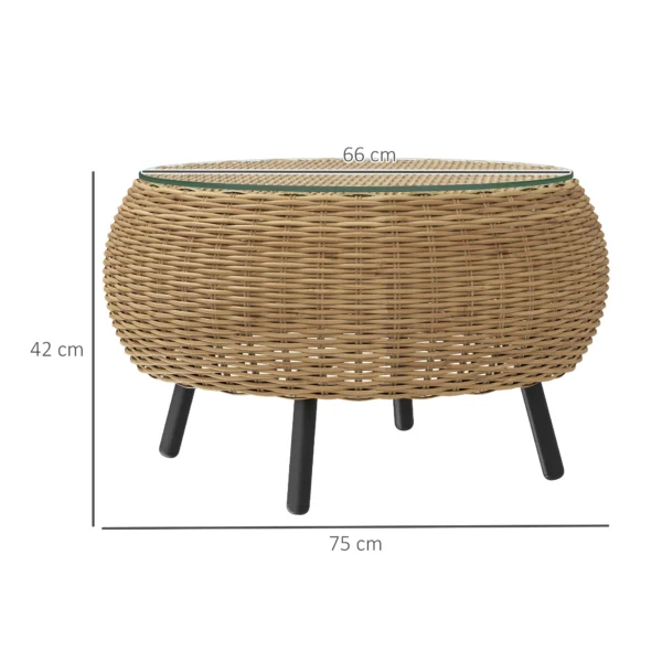 Bijzettafel Van Polyrattan Ronde Koffietafel Salontafel Met Glazen Tafelblad Balkontafel Tuintafel Banktafel Theetafel Rattantafel Voor Tuin Terras Balkon, Ø75 X 42 Cm Bruin 4