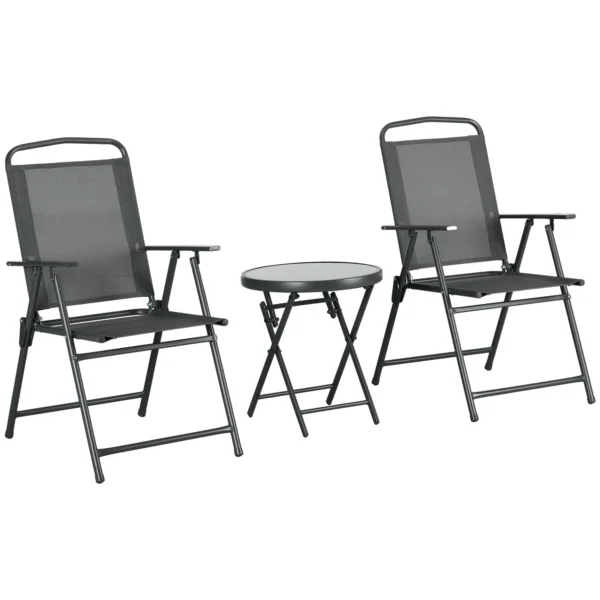 Bistro Set 3 Delig Van Metaal Weerbestendig Tuinmeubel Set Met Opvouwbare Glazen Tafel Tuinstoelen Outdoor Balkonmeubel Set Zitgroep Balkonset Tuinset Donkergrijs 1