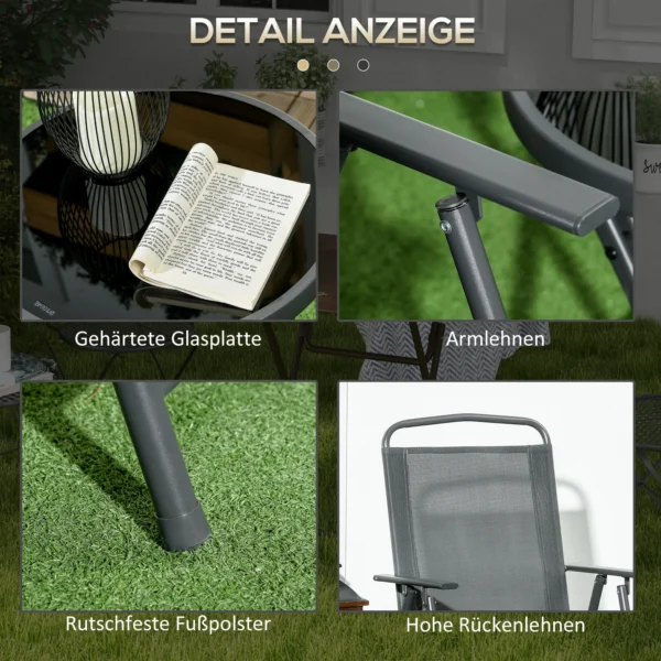 Bistro Set 3 Delig Van Metaal Weerbestendig Tuinmeubel Set Met Opvouwbare Glazen Tafel Tuinstoelen Outdoor Balkonmeubel Set Zitgroep Balkonset Tuinset Donkergrijs 8