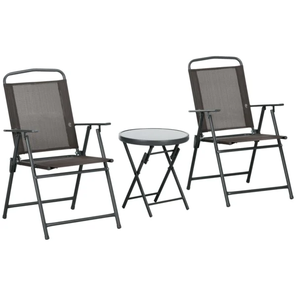 Bistro Set 3 Delig Van Metaal Weerbestendig Tuinmeubelset Met Inklapbare Glazen Tafel Tuinstoelen Outdoor Balkonmeubelset Zitgroep Balkonset Tuinset Bruin 1