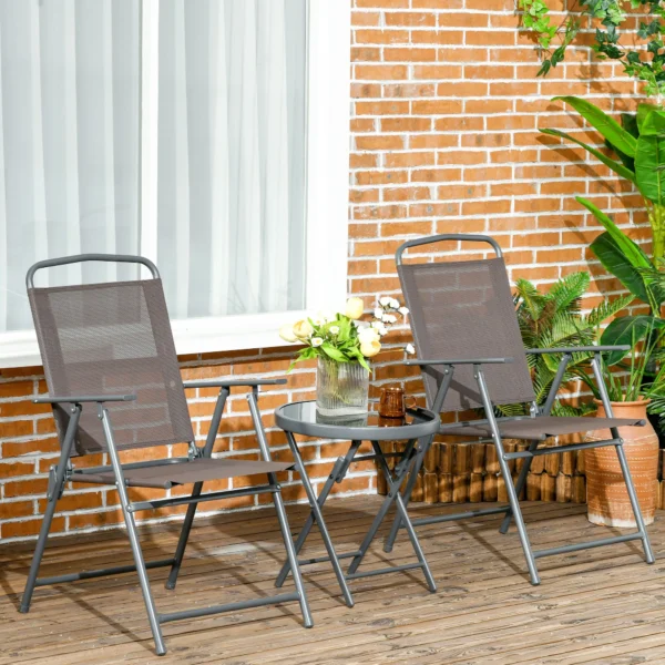 Bistro Set 3 Delig Van Metaal Weerbestendig Tuinmeubelset Met Inklapbare Glazen Tafel Tuinstoelen Outdoor Balkonmeubelset Zitgroep Balkonset Tuinset Bruin 2