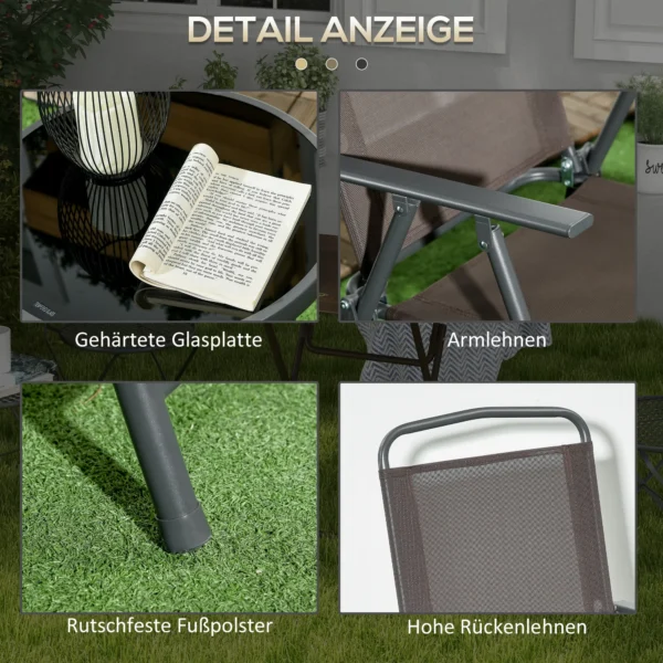 Bistro Set 3 Delig Van Metaal Weerbestendig Tuinmeubelset Met Inklapbare Glazen Tafel Tuinstoelen Outdoor Balkonmeubelset Zitgroep Balkonset Tuinset Bruin 8