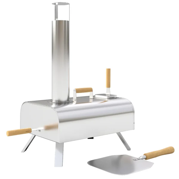 Buiten pizzaoven houtgestookte pizza oven van roestvrij staal, oven met 1cm dikke pizzasteen vouwpoot pizzaschep deksel draagbare houtoven pizzaovens voor camping tuin feest 1