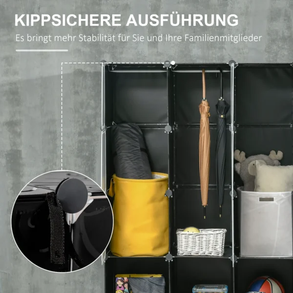 Diy kledingkast rekensysteem met 16 vakken en 2 stangen diy kubusrek, opbergrek voor kleding, schoenen, zwart 145 x 46 x 162 cm 9