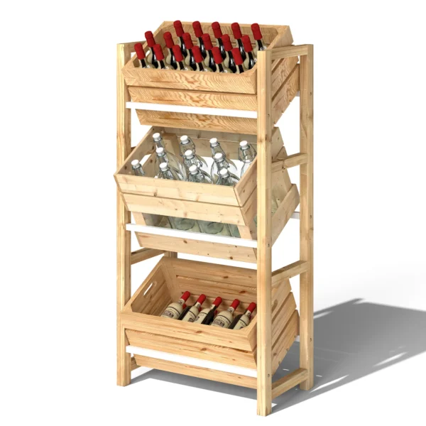 Drankkrattenrek Voor 3 Drankkratten, Drankrek Houten Krattenrek Met 3 Niveaus Vrijstaande Drankkrattenhouder Belast 150kg Krattenstandaard Voor Bier, Water 56 X 32 X 112 Cm Natuurhout 1