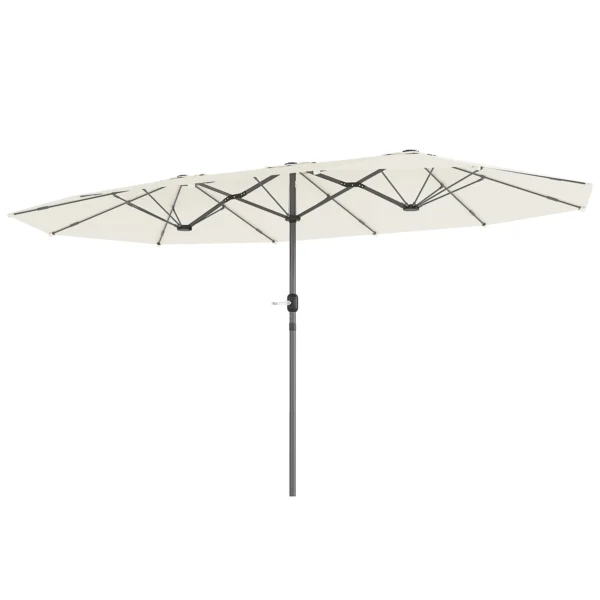 Dubbele Zonnescherm 436 X 260 Cm, Uv Bescherming Stalen Zonnescherm Met Handslinger, Ovaal Balkonscherm Strandscherm Windbestendig Stabiel Marktscherm Draaischerm Voor Strand Balkon Tuin, Beige 1