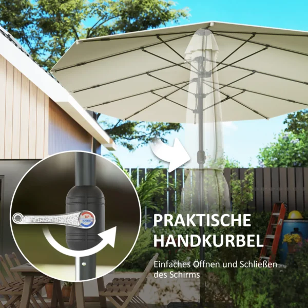 Dubbele Zonnescherm 436 X 260 Cm, Uv Bescherming Stalen Zonnescherm Met Handslinger, Ovaal Balkonscherm Strandscherm Windbestendig Stabiel Marktscherm Draaischerm Voor Strand Balkon Tuin, Beige 7