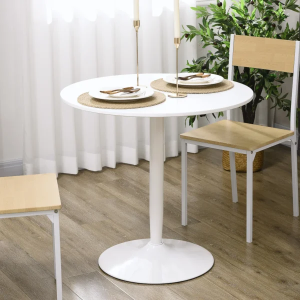 Eettafel, Ronde Keukentafel, Moderne Eetkamertafel Voor 2 Personen, Bartafel Kolomtafel Met Stalen Poot, Antislip Voetafdekking, Koffietafel Voor Woonkamer, Ø80 X 75 Cm, Wit 7