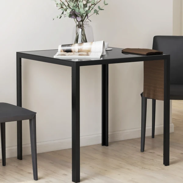 Eettafel Vierkante Keukentafel Voor 4 Personen, Eetkamertafel Van Gehard Glas, Tot 80 Kg Belastbaar, Voor Keuken, Eetkamer, 75 X 75 X 75 Cm, Zwart 10
