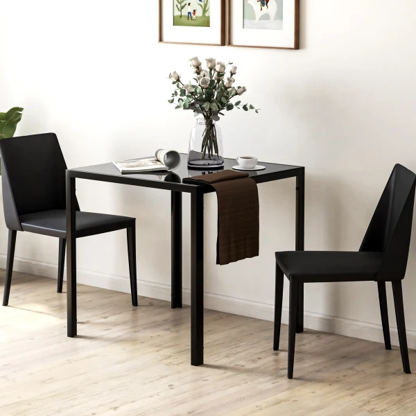Eettafel Vierkante Keukentafel Voor 4 Personen, Eetkamertafel Van Gehard Glas, Tot 80 Kg Belastbaar, Voor Keuken, Eetkamer, 75 X 75 X 75 Cm, Zwart 2