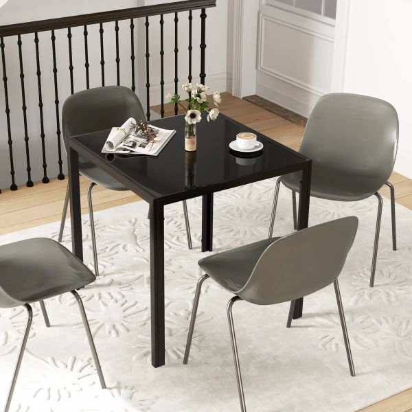 Eettafel Vierkante Keukentafel Voor 4 Personen, Eetkamertafel Van Gehard Glas, Tot 80 Kg Belastbaar, Voor Keuken, Eetkamer, 75 X 75 X 75 Cm, Zwart 8