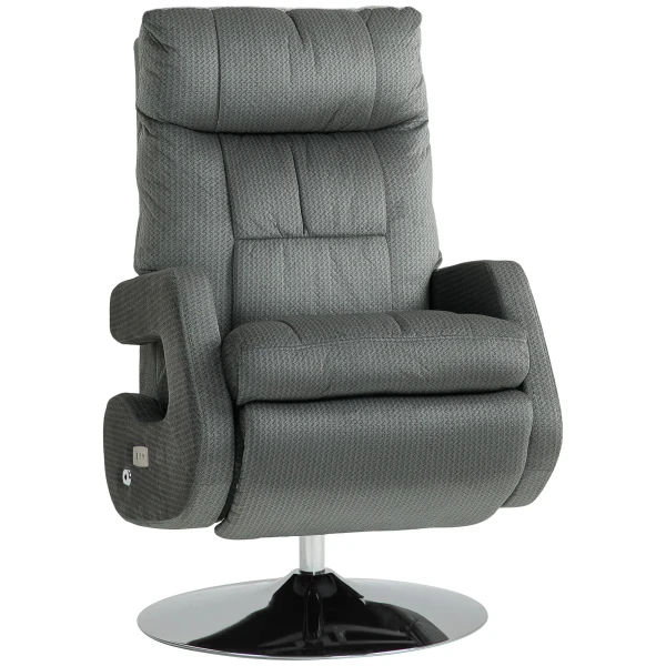 Elektrische Relaxfauteuil Tv Fauteuil Met Ligfunctie Draaibare Ligstoel Met Usb Oplaadpoort, Verstelbare Rugleuning En Voetsteun, Voor Woonkamer, Donkergrijs 1