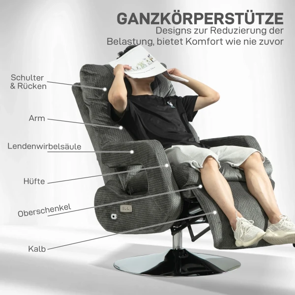 Elektrische Relaxfauteuil Tv Fauteuil Met Ligfunctie Draaibare Ligstoel Met Usb Oplaadpoort, Verstelbare Rugleuning En Voetsteun, Voor Woonkamer, Donkergrijs 8