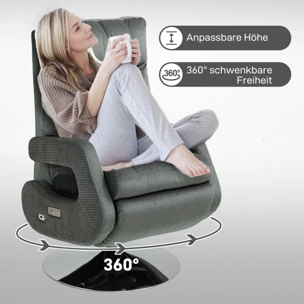 Elektrische Relaxfauteuil Tv Fauteuil Met Ligfunctie Draaibare Ligstoel Met Usb Oplaadpoort, Verstelbare Rugleuning En Voetsteun, Voor Woonkamer, Donkergrijs 9