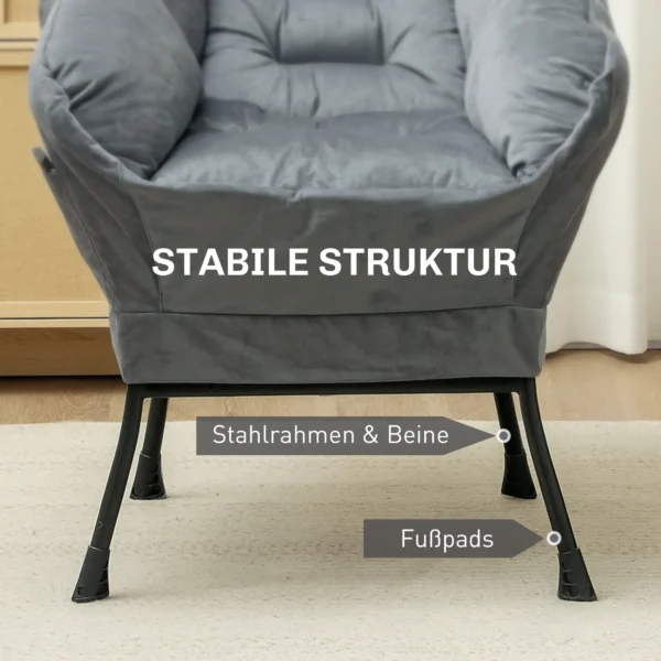 Fauteuil woonkamer loungestoel gestoffeerde relaxstoel met zijvak, stalen poten gestoffeerde stoel met fluweeluitstraling, enkele stoel voor slaapkamer, grijs 7