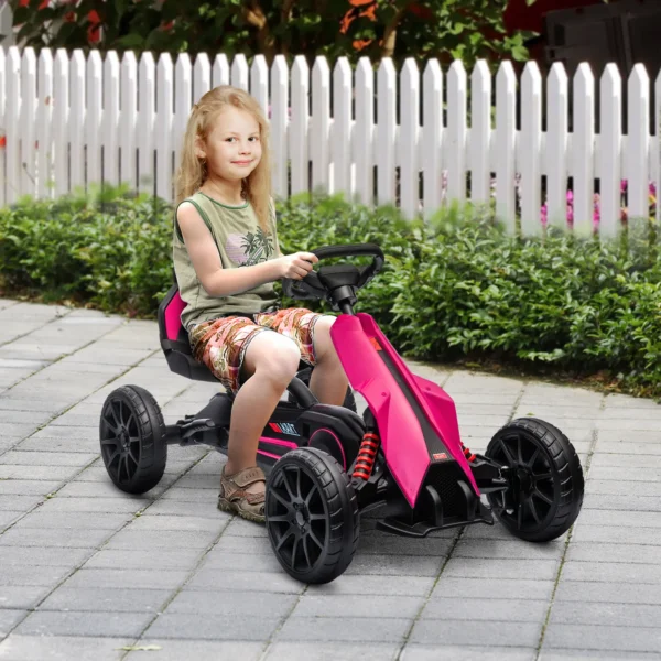 Gokart Trapauto Met Handrem, Verstelbare Stoel, Voor En Achteruitversnelling, Trapvoertuig Kinderrijtuig Kettcar Voor Kinderen 3 8 Jaar Roze 2
