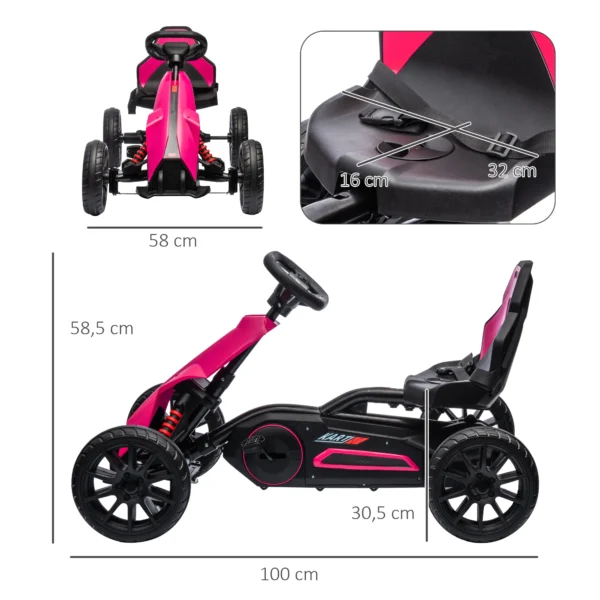Gokart Trapauto Met Handrem, Verstelbare Stoel, Voor En Achteruitversnelling, Trapvoertuig Kinderrijtuig Kettcar Voor Kinderen 3 8 Jaar Roze 4