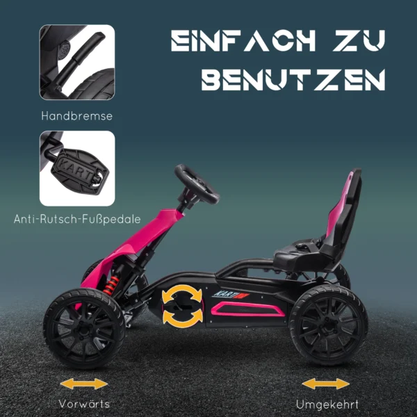 Gokart Trapauto Met Handrem, Verstelbare Stoel, Voor En Achteruitversnelling, Trapvoertuig Kinderrijtuig Kettcar Voor Kinderen 3 8 Jaar Roze 6