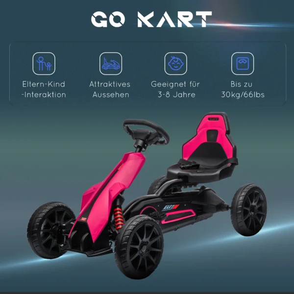 Gokart Trapauto Met Handrem, Verstelbare Stoel, Voor En Achteruitversnelling, Trapvoertuig Kinderrijtuig Kettcar Voor Kinderen 3 8 Jaar Roze 8