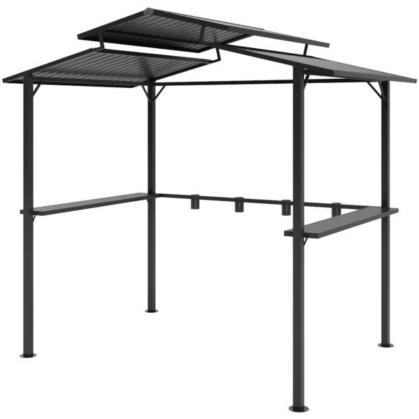 Grillpaviljoen 250 x 160 x 250 cm waterdicht tuinpaviljoen met dubbellaags dak, zijplanken, tuinbogen met uv bescherming, bbq paviljoen, tuintent grilltent voor tuinfeest bbq, zwart 1