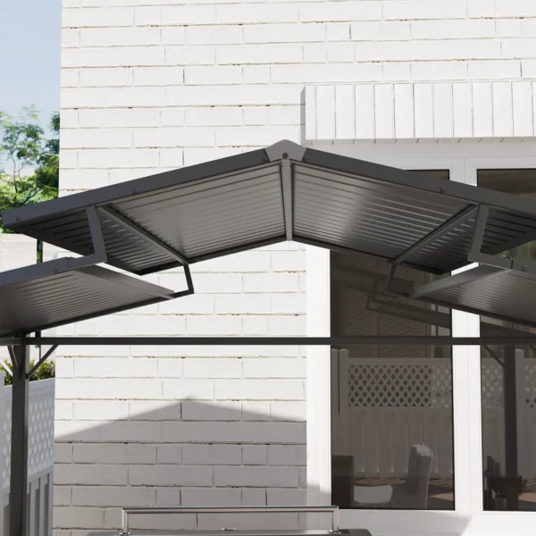 Grillpaviljoen 250 x 160 x 250 cm waterdicht tuinpaviljoen met dubbellaags dak, zijplanken, tuinbogen met uv bescherming, bbq paviljoen, tuintent grilltent voor tuinfeest bbq, zwart 10