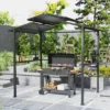 Grillpaviljoen 250 x 160 x 250 cm waterdicht tuinpaviljoen met dubbellaags dak, zijplanken, tuinbogen met uv bescherming, bbq paviljoen, tuintent grilltent voor tuinfeest bbq, zwart 2
