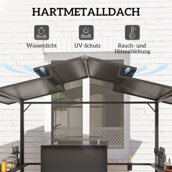 Grillpaviljoen 250 x 160 x 250 cm waterdicht tuinpaviljoen met dubbellaags dak, zijplanken, tuinbogen met uv bescherming, bbq paviljoen, tuintent grilltent voor tuinfeest bbq, zwart 5