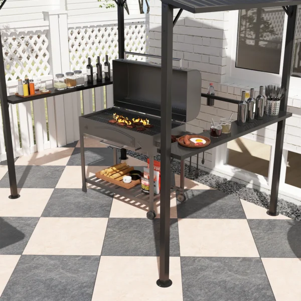 Grillpaviljoen 250 x 160 x 250 cm waterdicht tuinpaviljoen met dubbellaags dak, zijplanken, tuinbogen met uv bescherming, bbq paviljoen, tuintent grilltent voor tuinfeest bbq, zwart 9