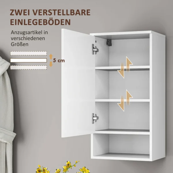 Hangkast Wandkast Met Deuren, Badkamerkast, Keukenkast Met Verstelbare Planken, Open Vak, Medicijnkast Wandmontage Wit 40 X 27 X 77 Cm 6