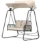 Hollywoodschaukel Rattan 2 Zits Tuinschommel Met Verstelbaar Zonnedak Kussens Hangbank Tot 240 Kg Belastbaar Hangschommel Schommelbank Voor Tuin Balkon 149 X 121 X 180 Cm Khaki 1
