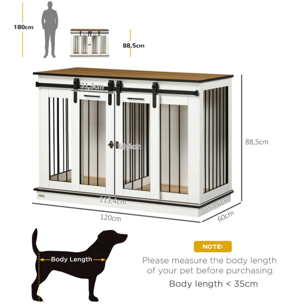 Hondenkooi, Huisdierkooi, Hondenhok Met Twee Kamer Optie Voor Middelgrote Honden, Hondenbox Met Dubbele Deuren, Hondenhuis, Wit, 120 X 60 X 88,5 Cm 4