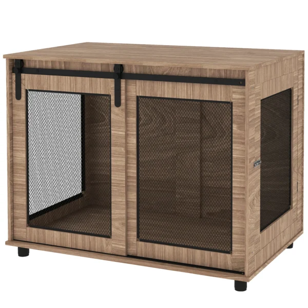 Hondenkooi Meubilair, Hondenbox Met 2 Afsluitbare Deuren, Bijzettafel Voor Thuis, Hondenhuis Voor Grote Honden Onder 30 Kg, Staal, 98 X 60 X 78 Cm, Notenhout 1