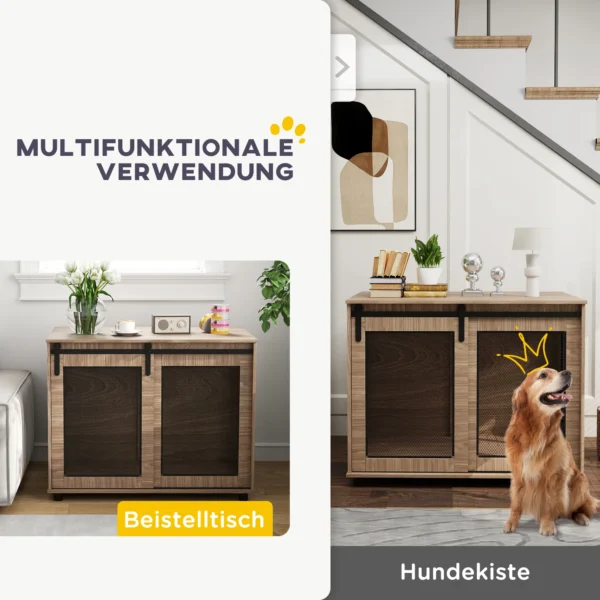 Hondenkooi Meubilair, Hondenbox Met 2 Afsluitbare Deuren, Bijzettafel Voor Thuis, Hondenhuis Voor Grote Honden Onder 30 Kg, Staal, 98 X 60 X 78 Cm, Notenhout 5