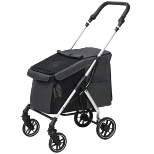 Hondenwagen Lichtgewicht Hondenbuggy Van Aluminium Inklapbaar Voor Honden & Katten Tot 10 Kg Kattenbuggy Met Kussen, Netvensters, Deuren, Opbergmand, Kattenwagen Buggy Grijs 1