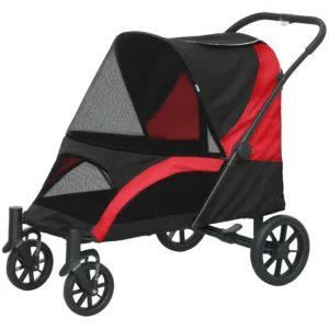 Hondenwagen Opvouwbare Hondenbuggy Voor Grote Honden & Katten Tot 30 Kg Kattenbuggy Met Kussen, Netramen, Deuren, Opbergtas, Kattenwagen Met Veiligheidslijnen, Remmen, Buggy Zwart 1