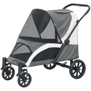 Hondenwagen Opvouwbare Hondenbuggy Voor Grote Honden & Katten Tot 30 Kg Kattenbuggy Met Kussen, Netvensters, Deuren, Opbergtas, Kattenwagen Met Veiligheidslijnen, Remmen, Buggy Donkergrijs 1