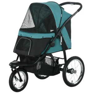 Hondenwagen Opvouwbare Hondenbuggy Voor Honden & Katten Tot 20 Kg Kattenbuggy Met All Terrain Rubberen Wielen Kussen Netvensters Deuren Kattenwagen Met Opbergmand Buggy Donkergroen 1