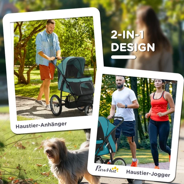 Hondenwagen Opvouwbare Hondenbuggy Voor Honden & Katten Tot 20 Kg Kattenbuggy Met All Terrain Rubberen Wielen Kussen Netvensters Deuren Kattenwagen Met Opbergmand Buggy Donkergroen 6