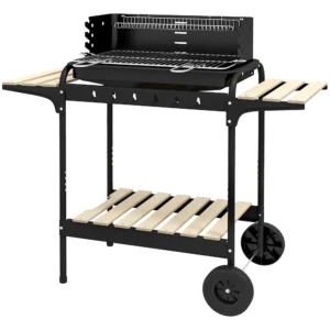 Houtskoolgrill Van Metaal Bbq Smoker Met Wielen, In Hoogte Verstelbaar Grillrooster, Houtopslag, Verrijdbare Grillwagen Houtskool Grill, Kolen Grill Voor Barbecue Camping, Terras, 103x47x95 Cm 1