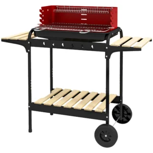 Houtskoolgrill Van Metaal Bbq Smoker Met Wielen, In Hoogte Verstelbaar Grillrooster, Houtplank, Verrijdbare Grillwagen Houtskool Grill, Kolen Grill Voor Barbecue Camping, Terras, 103x47x95 Cm 1