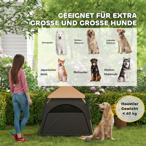 Huisdierentent, Hondentent, Buitenkattenhuis, Hondenhuis Met Gaasraam, Honden Tipi Tent Met Draagtas, Zonnedak Voor Achtertuin, Woonkamer, Donkerbruin 5