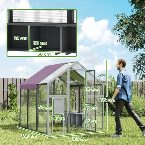 Kippenhok Vrijloopren 1,7x1,8x1,8 M Vrijloop Met Slot Dennenhout Kippenhuis Met Waterdicht, Anti Uv Dak Buiten Pluimveestal Voor Kippenkooi, 6 8 Kippen, Eenden, Konijnen, Grijs 4