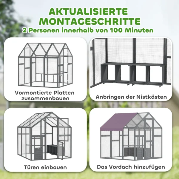 Kippenhok Vrijloopren 1,7x1,8x1,8 M Vrijloop Met Slot Dennenhout Kippenhuis Met Waterdicht, Anti Uv Dak Buiten Pluimveestal Voor Kippenkooi, 6 8 Kippen, Eenden, Konijnen, Grijs 5