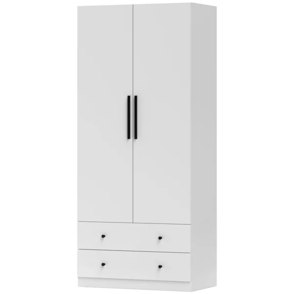 Kledingkast multifunctionele kast 2 deurs met kledingstang en 2 lades garderobekast voor slaapkamer 79 x 43 x 180 cm wit 1