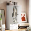 Kledingkast multifunctionele kast 2 deurs met kledingstang en 2 lades garderobekast voor slaapkamer 79 x 43 x 180 cm wit 2