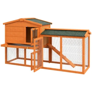 Konijnenhok 2 Niveaus Gemaakt Van Sparrenhout Winterbestendig Dubbeldeks Huis Met Vrije Uitloop Kooi Lade Helling 150x45x85 Cm Konijnenkooi Buiten Kleindierenhok Voor Konijnen Cavia's Oranje 1