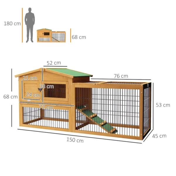 Konijnenhok 2 Niveaus Konijnenhok Van Sparrenhout Winterbestendig Dubbeldeks Huis Met Vrijloop Ren Helling 150x52x68 Cm Konijnenkooi Outdoor Kleindierhok Voor Konijnen Cavia's Geel 4