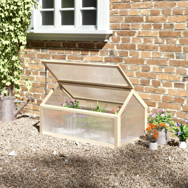 Kweekbak Van Hout, Mini Broeikas 90 X 52 X 49,5 Cm, Broeikas Met Deksel, Lichtdoorlatende Kweekbak, Winterbestendige Verhoogde Tuinbed Voor Tuin, Balkon, Natuurhout 2