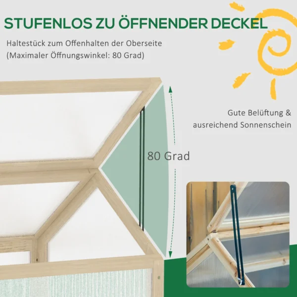 Kweekbak Van Hout, Mini Broeikas 90 X 52 X 49,5 Cm, Broeikas Met Deksel, Lichtdoorlatende Kweekbak, Winterbestendige Verhoogde Tuinbed Voor Tuin, Balkon, Natuurhout 6